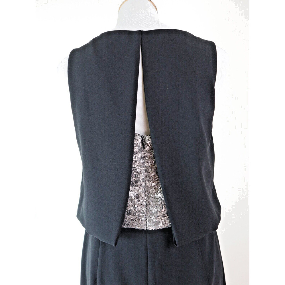 Trina Turk Size 6 Silver Sequin Back Blouson Dress Sleeveless Black - Picture 6 of 12
